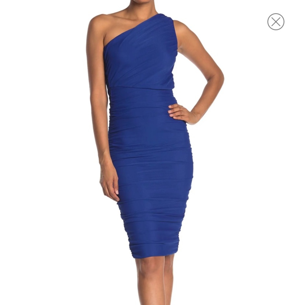 One-Shoulder Body-Con Midi Dress: Blue